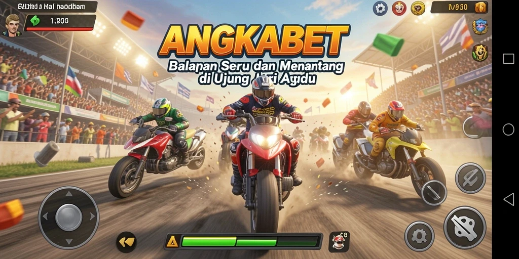 Screenshot gameplay ANGKABET yang menunjukkan aksi balapan yang mendebarkan.