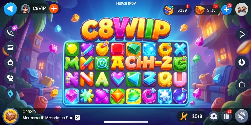 Screenshot C8VIP menampilkan gameplay Match-3 yang penuh warna.