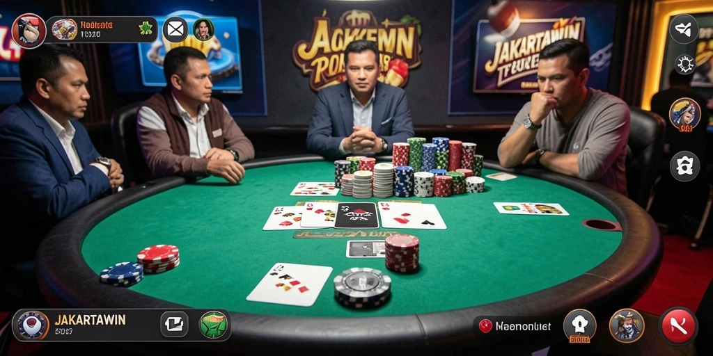 Tampilan gameplay JAKARTAWIN dengan suasana poker yang mendebarkan.