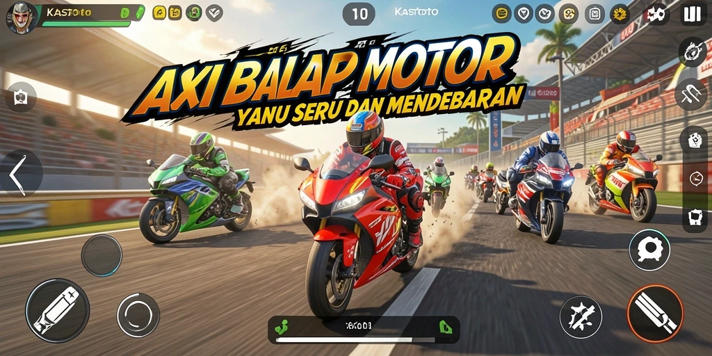 Tampilan gameplay KASTOTO saat balapan motor yang seru.