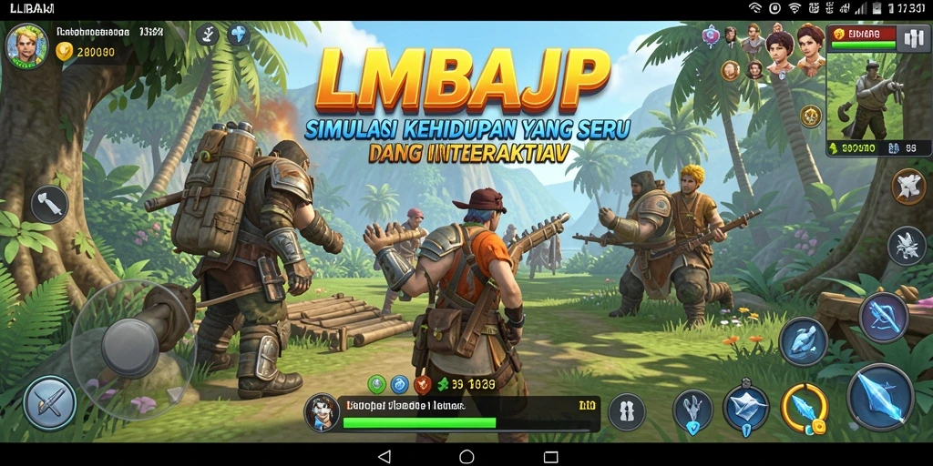 Screenshot utama LMBAJP menampilkan gameplay seru dalam simulasi kehidupan.