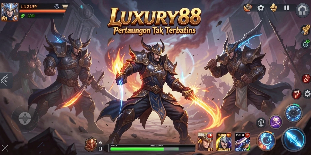 Screenshot gameplay <strong>LUXURY88</strong> menampilkan aksi pertarungan yang mendebarkan.