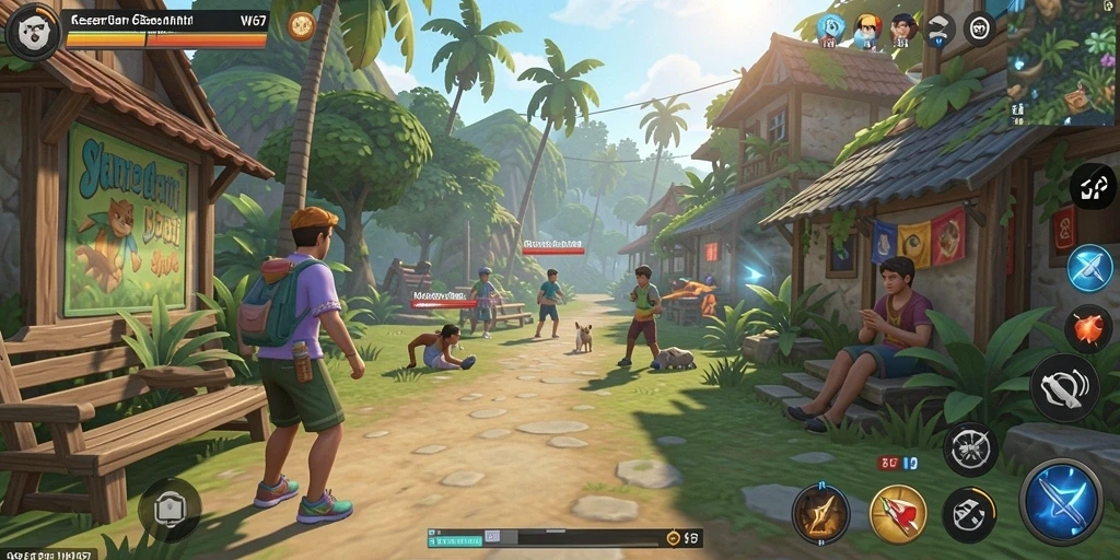 Screenshot utama W67 menampilkan gameplay yang menawan dan penuh warna.