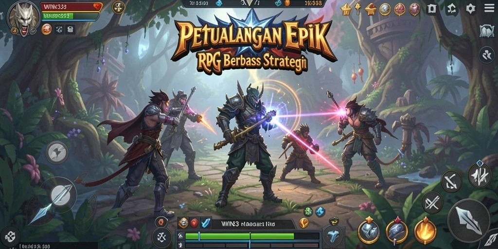 Tampilan screenshot WIN33 menampilkan pertarungan epik dalam permainan RPG.