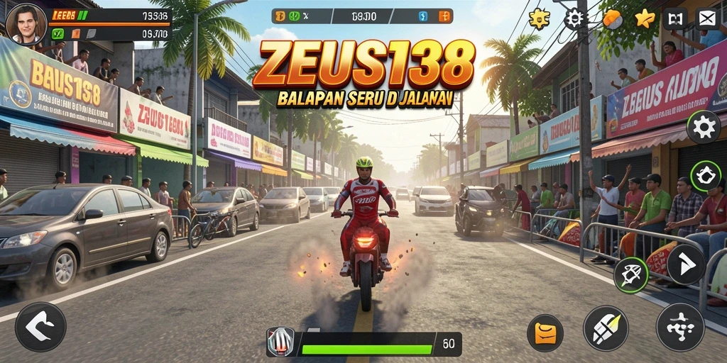 Tampilan gameplay ZEUS138 dengan balapan mendebarkan di berbagai lintasan.